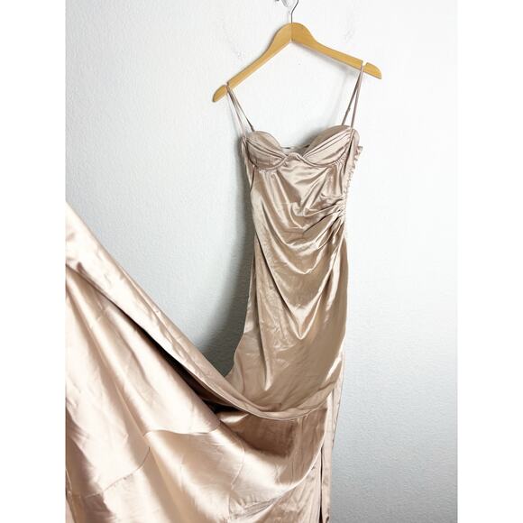 Babyboo Zola Champagne Maxi Dress Size XS Satin Corset Lace Up Gown Wedding - Picture 12 of 15